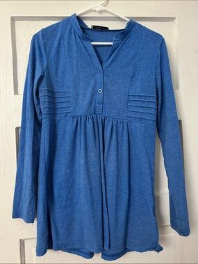 Women’s Maternity Blue Long-Sleeve Pleated Tunic Top